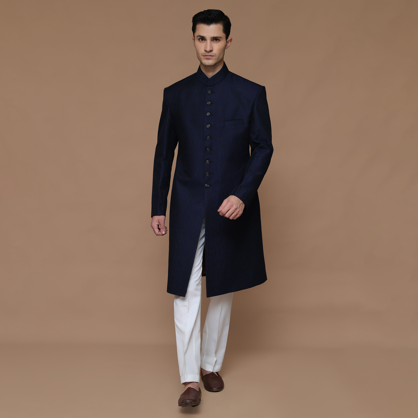 ZARI JAMAWAR NAVY SHERWANI