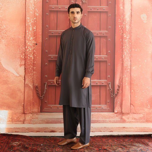 Poly Viscose Asphalt Classic Fit Plain Suit