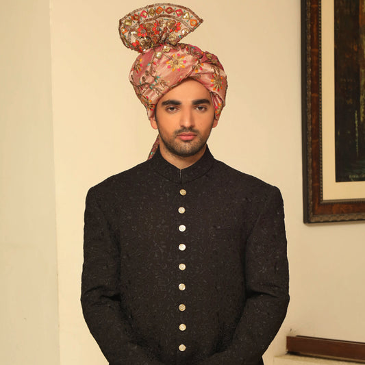 Georgette Pirate Black Traditional Sherwani