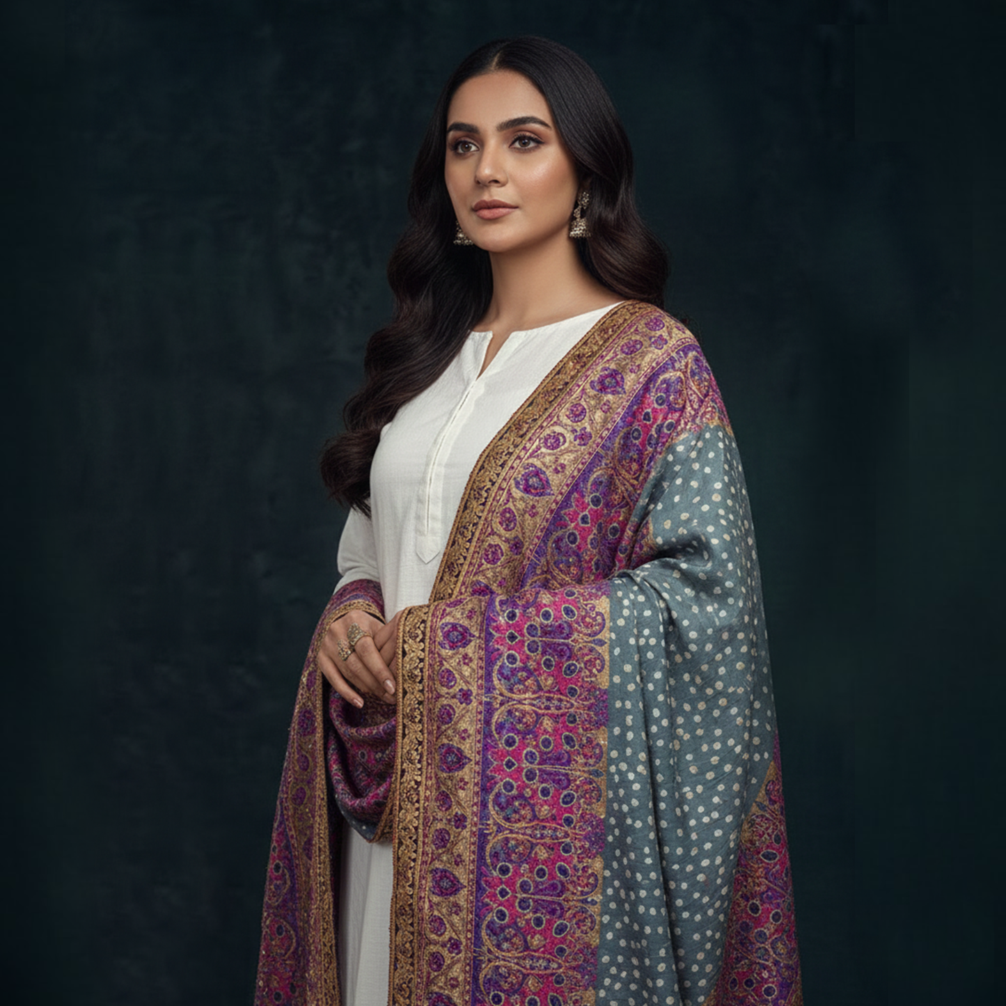 Grey Masori Jamawar Chunri Emb Shawl