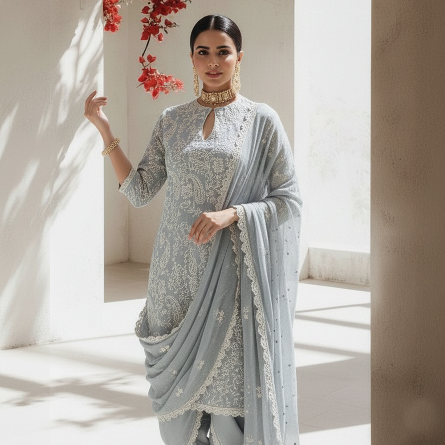 Grey and white Shot Shirt 3 Pc Dress