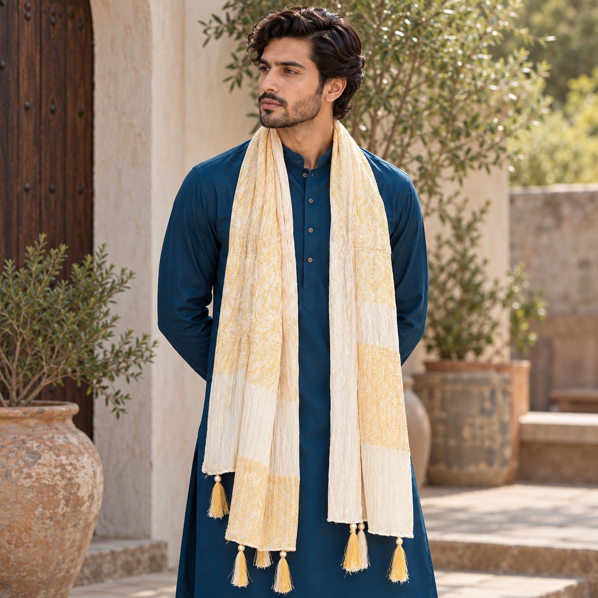 Jamawar Off White Stole