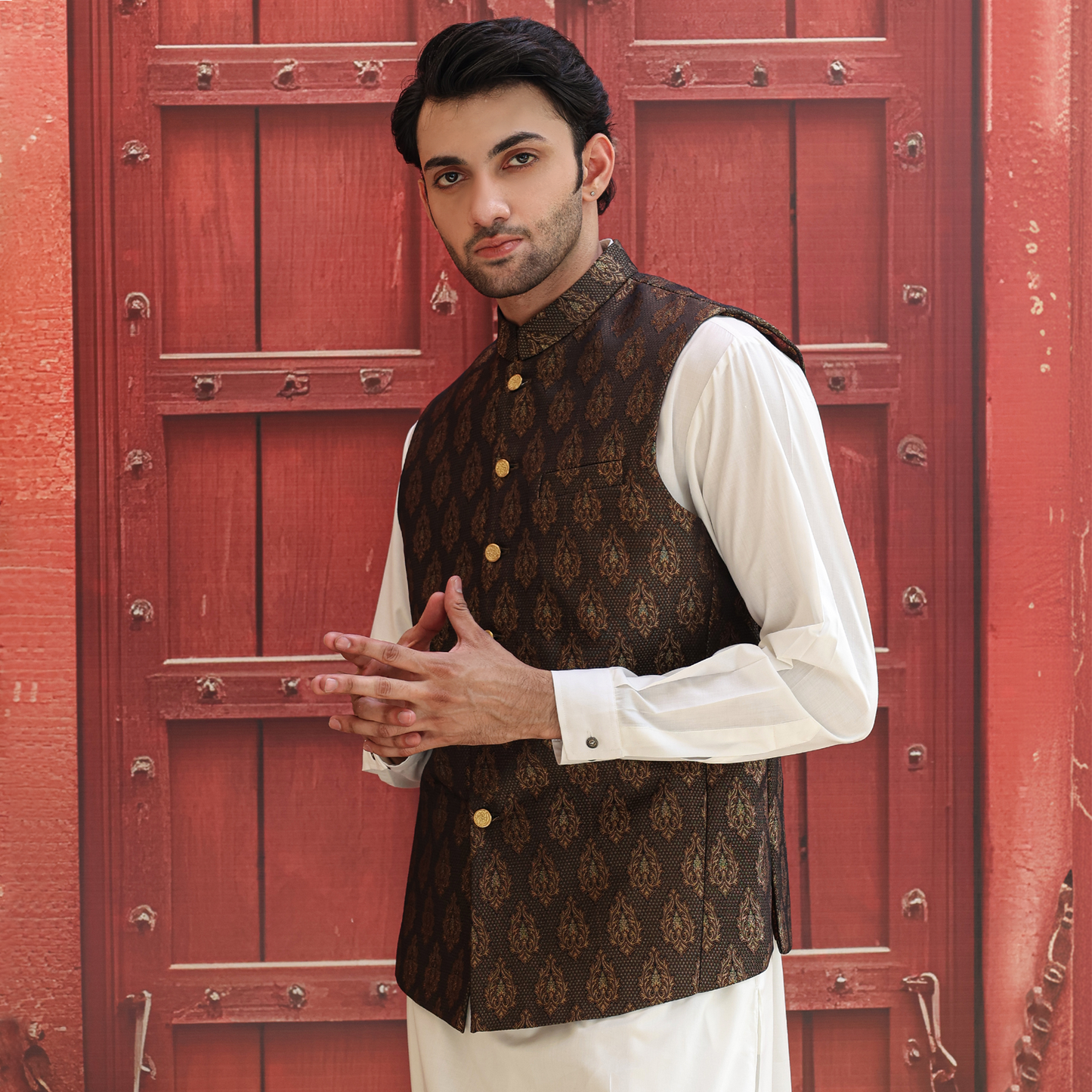 Jamawar Purple Traditional Waistcoat