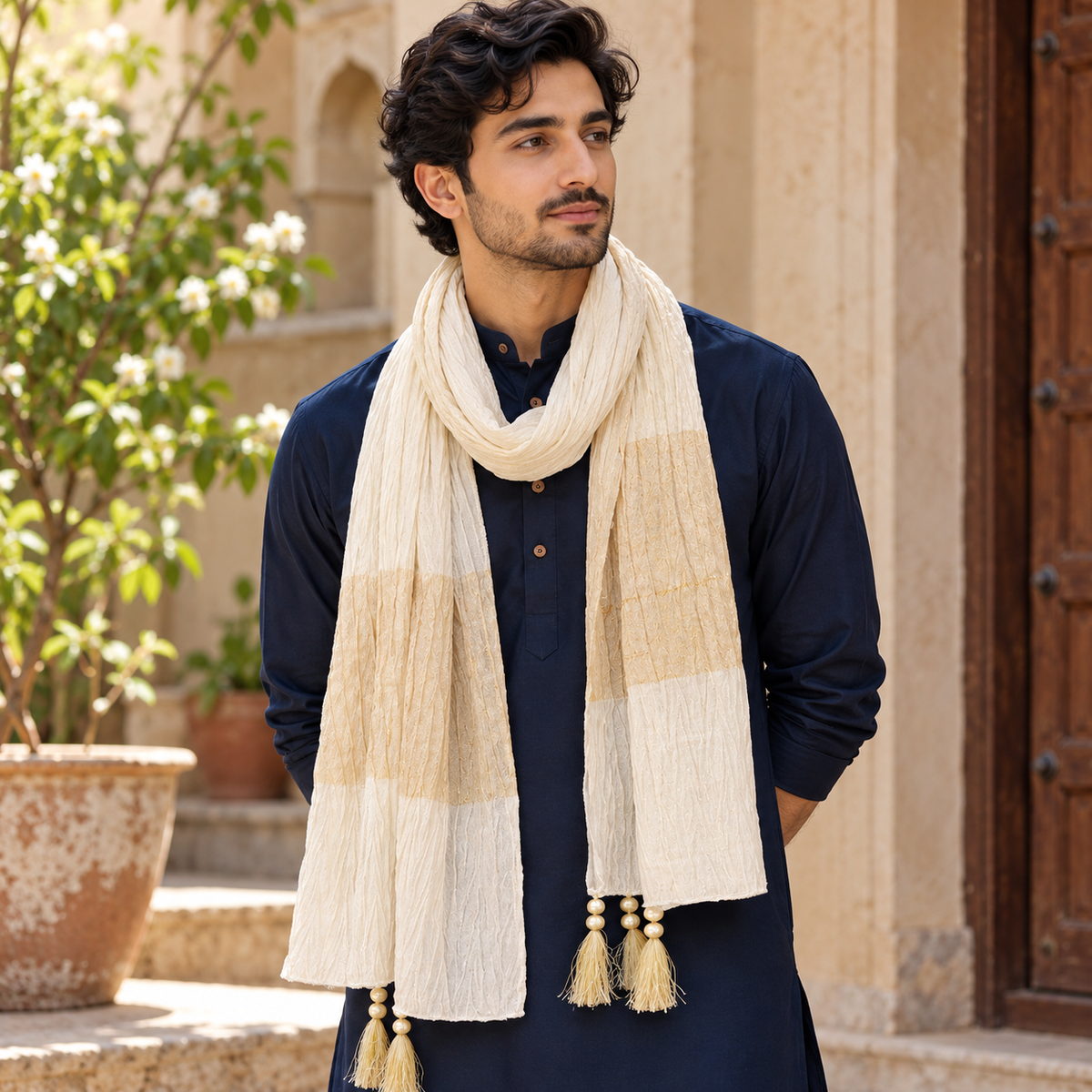 Jamawar White Stole
