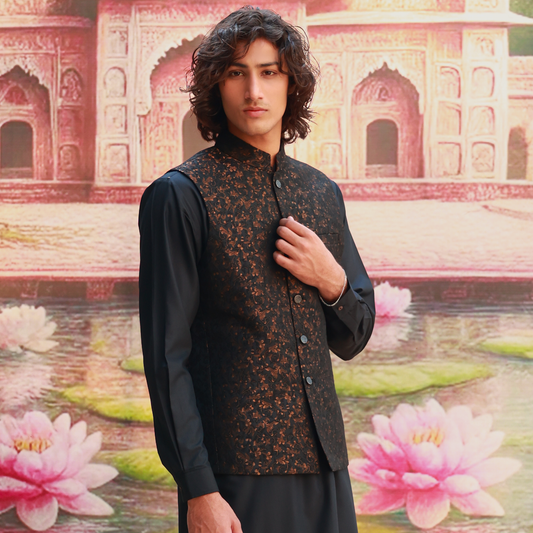 Karandi Copper Black Waistcoat