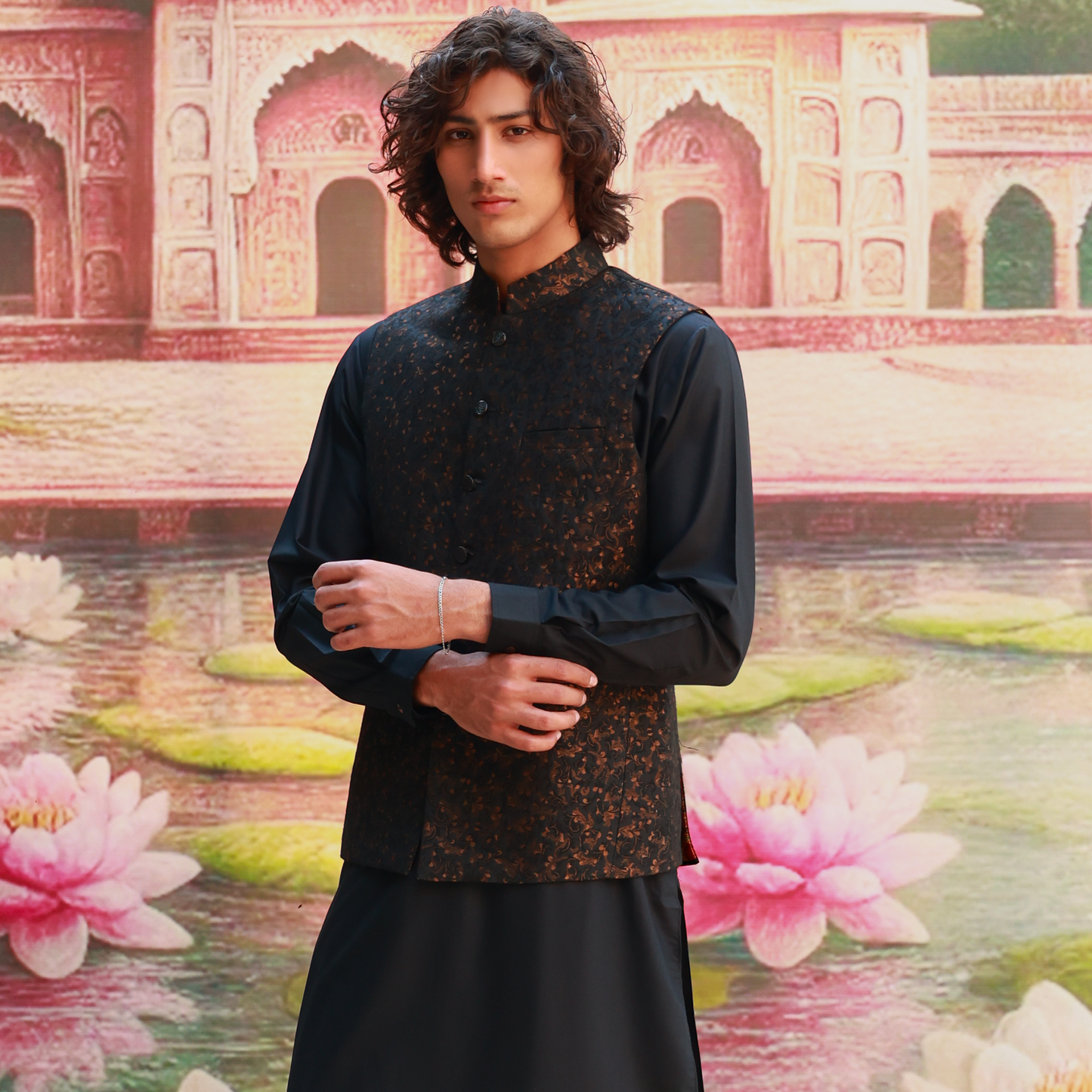 Karandi Copper Black Waistcoat