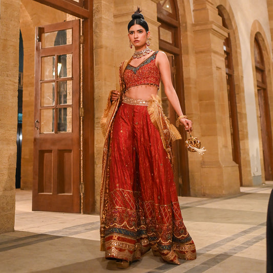Maroon Embroidered Blouse with Ajar & Jamawar Shawl