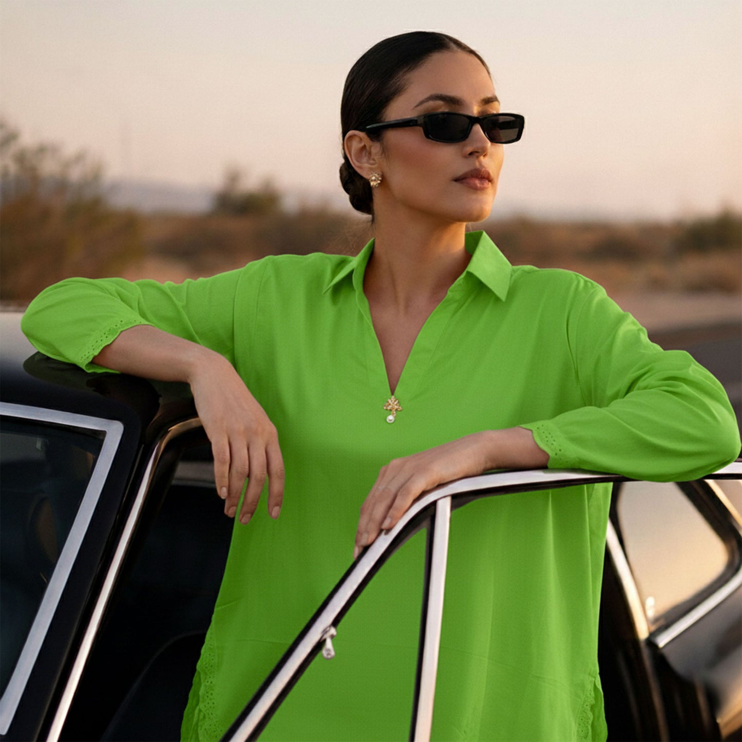 Neon Green Shirt Collar Co-ord Set