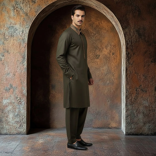 PV Black Olive Classic Fit EMB Suit
