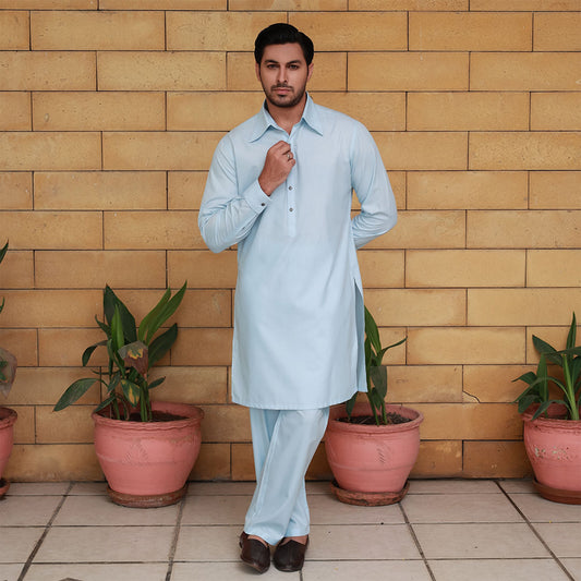 PV Slim Fit Baby Blue Plain Suit