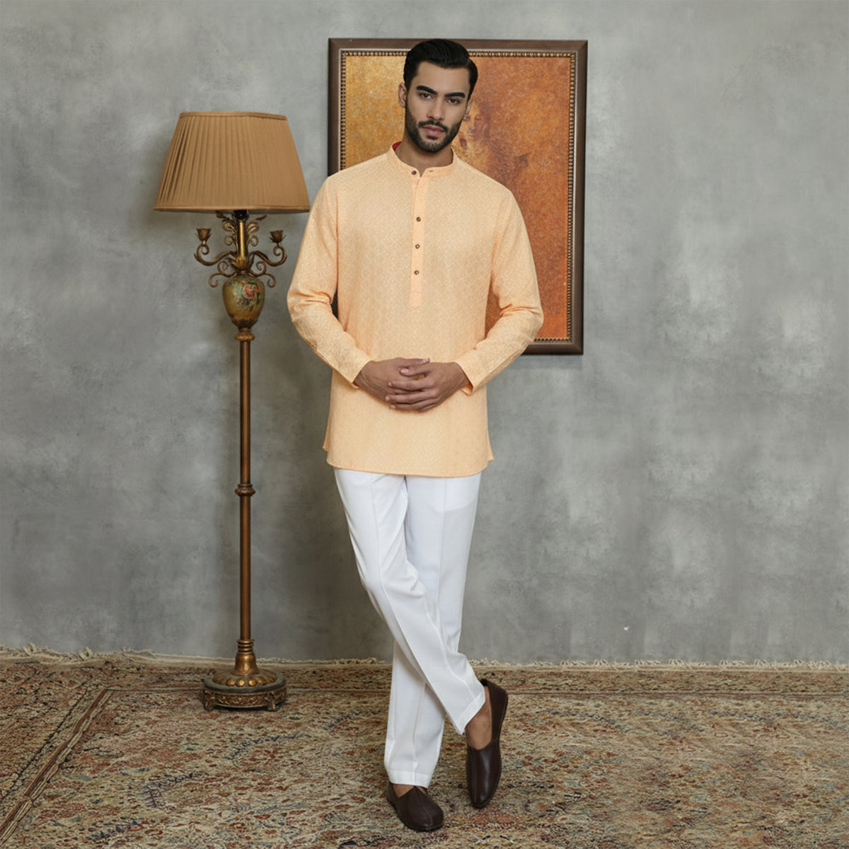 Peach Cotton Kurta