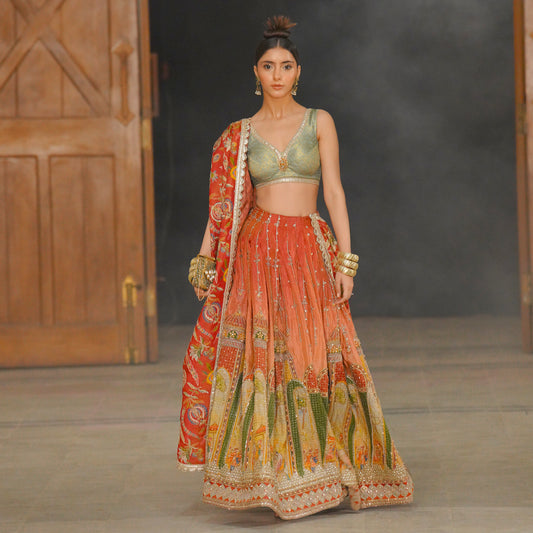 Pink Mehrab Embroidered Mughal Lehenga Set