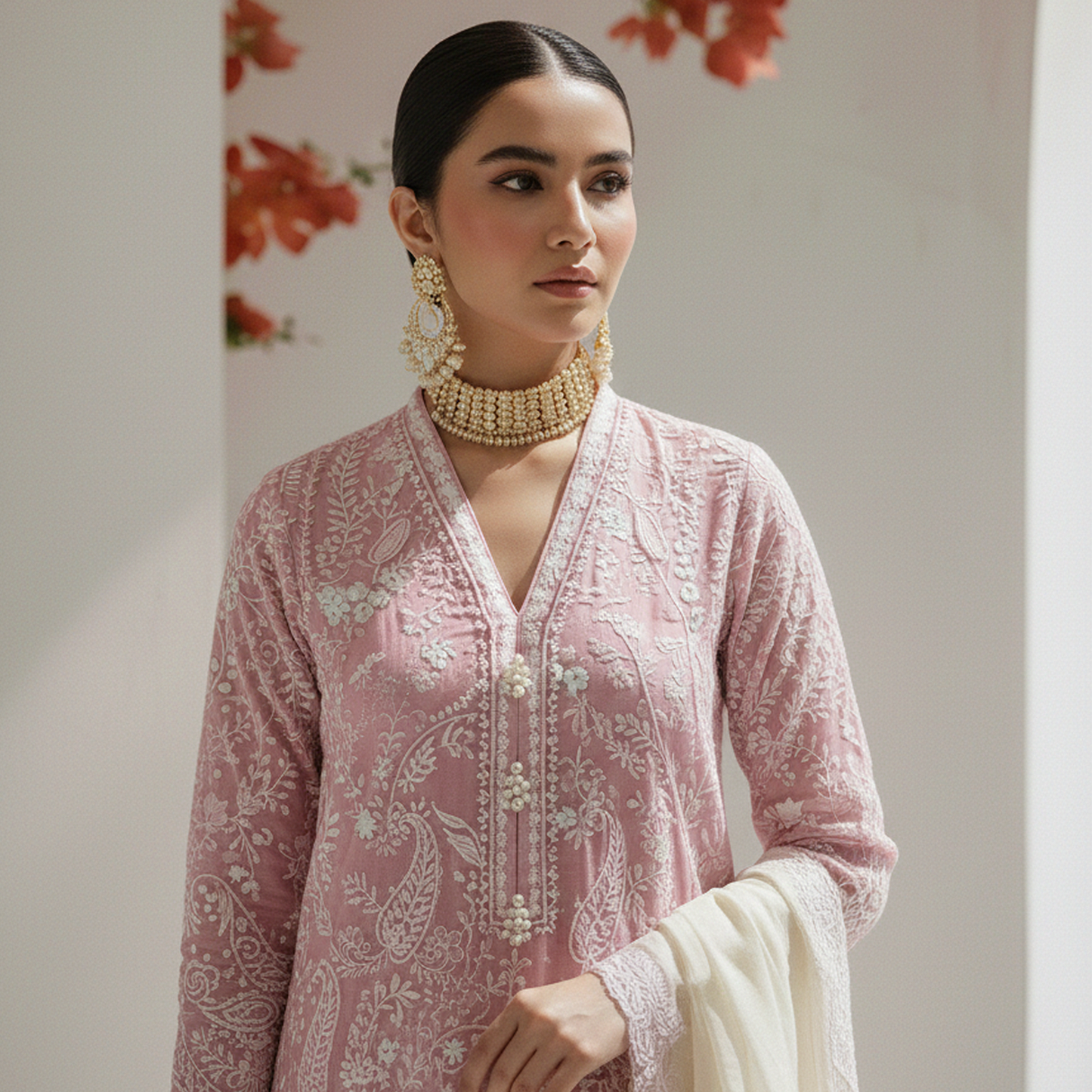 Pink Paisley Emb 3 pc Dress