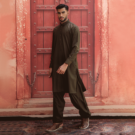 PV Plain Dark Olive Slim Suit