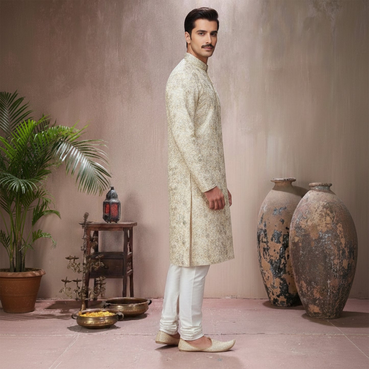 Premium Chiffon Beige Emb Couture Suit