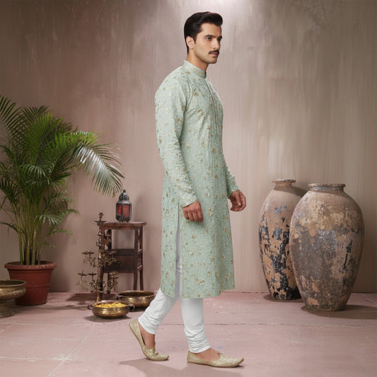 Premium Chiffon Mint Green Emb Couture Suit