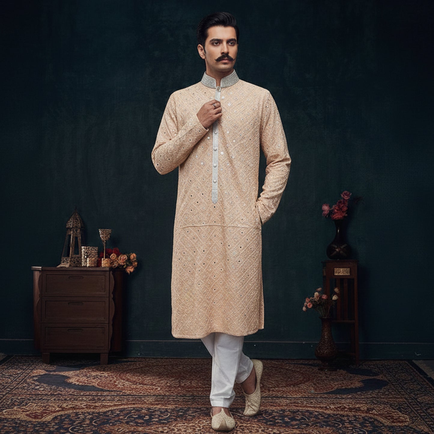 Premium Chiffon Mustard Emb Couture Suit