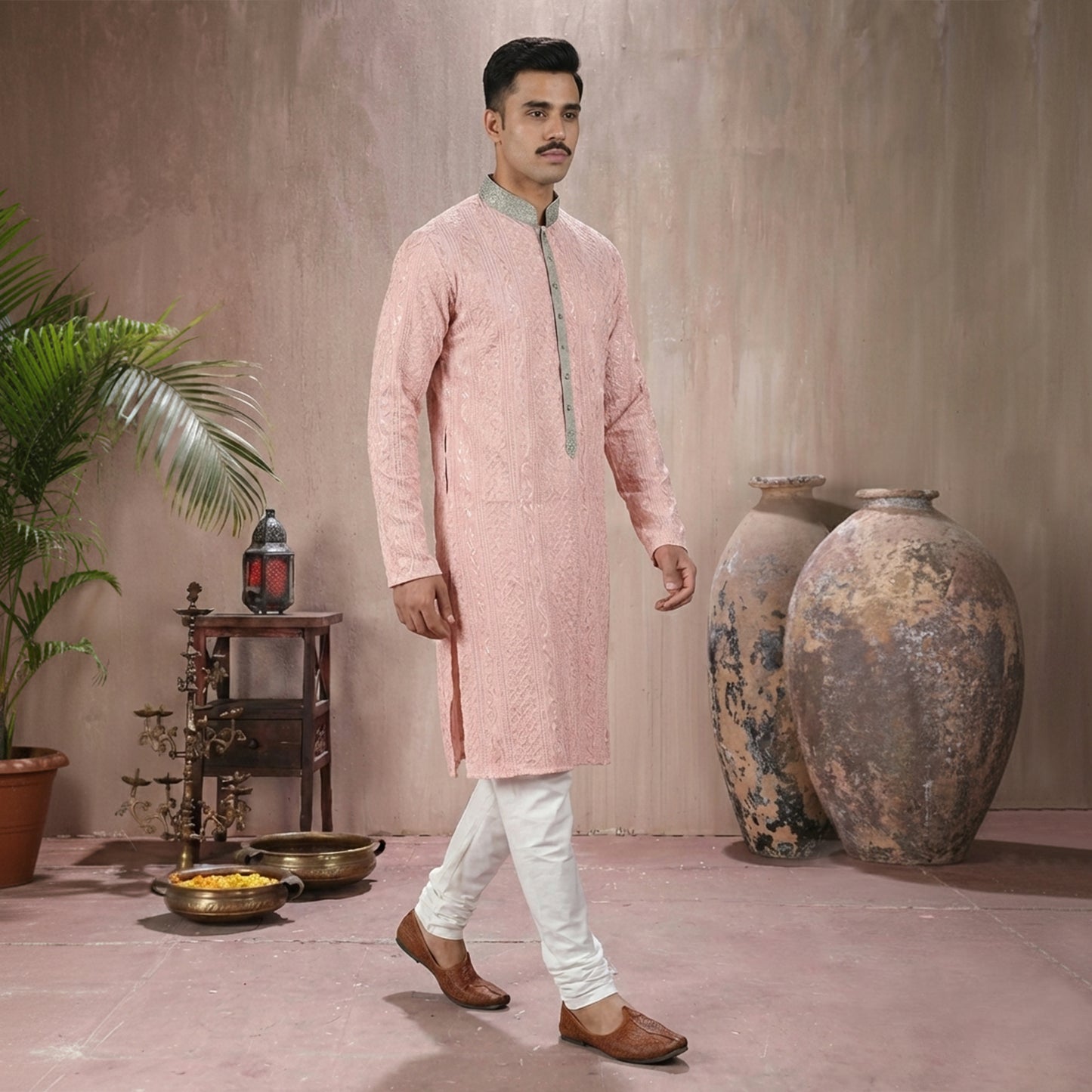 Premium Chiffon Pink Emb Couture Suit