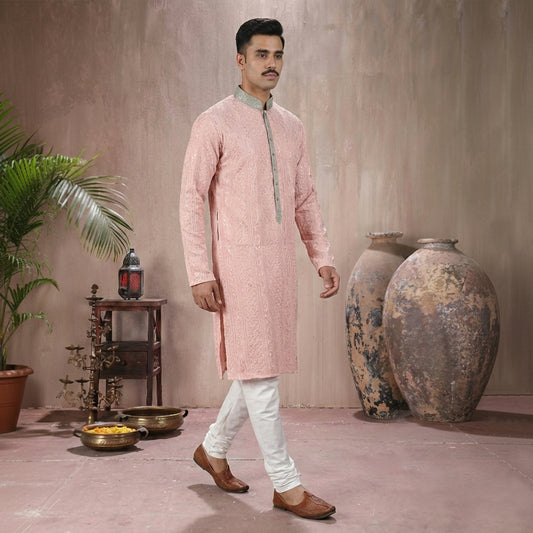 Premium Chiffon Pink Emb Couture Suit