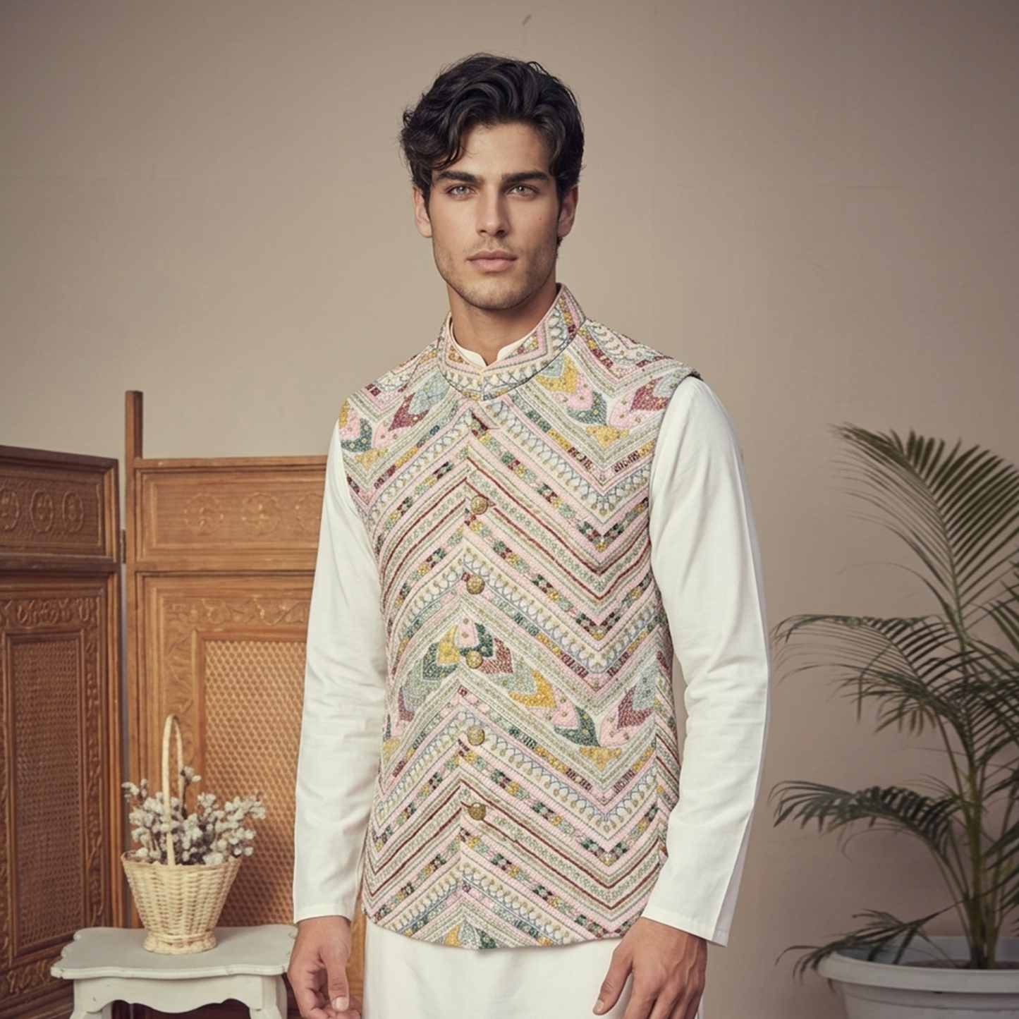 Premium Chiffon Pink Waistcoat