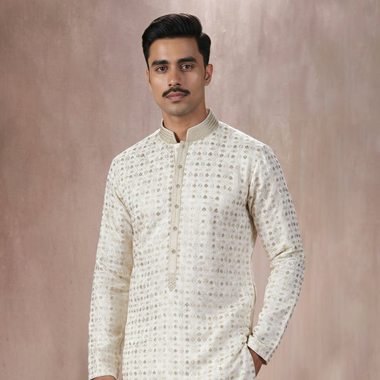 Premium Chiffon White Gold Emb Couture Suit