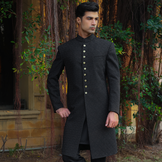 Premium Georgette Pirat Black Traditional Sherwani