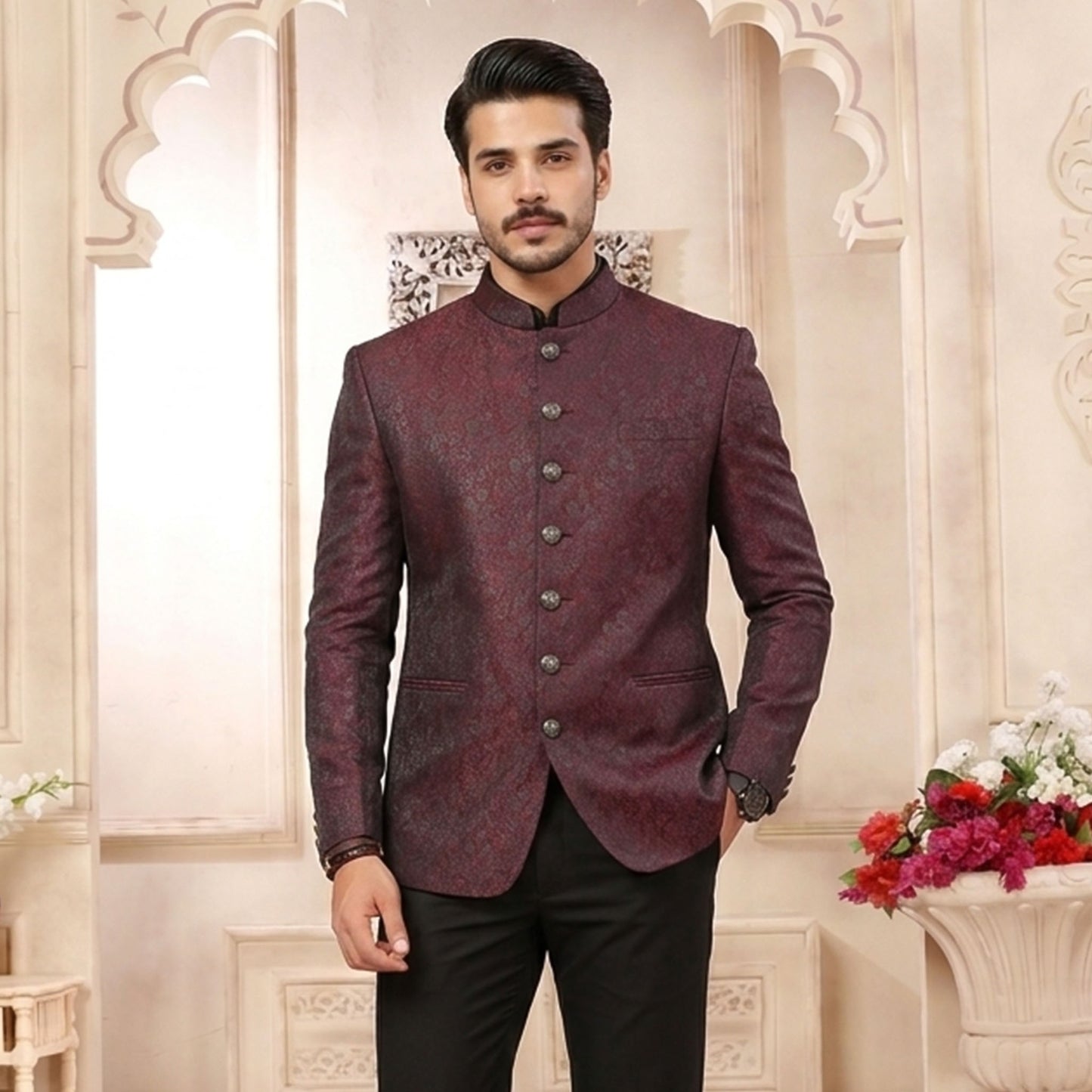 Premium Jamawar Maroon Couture Jacket