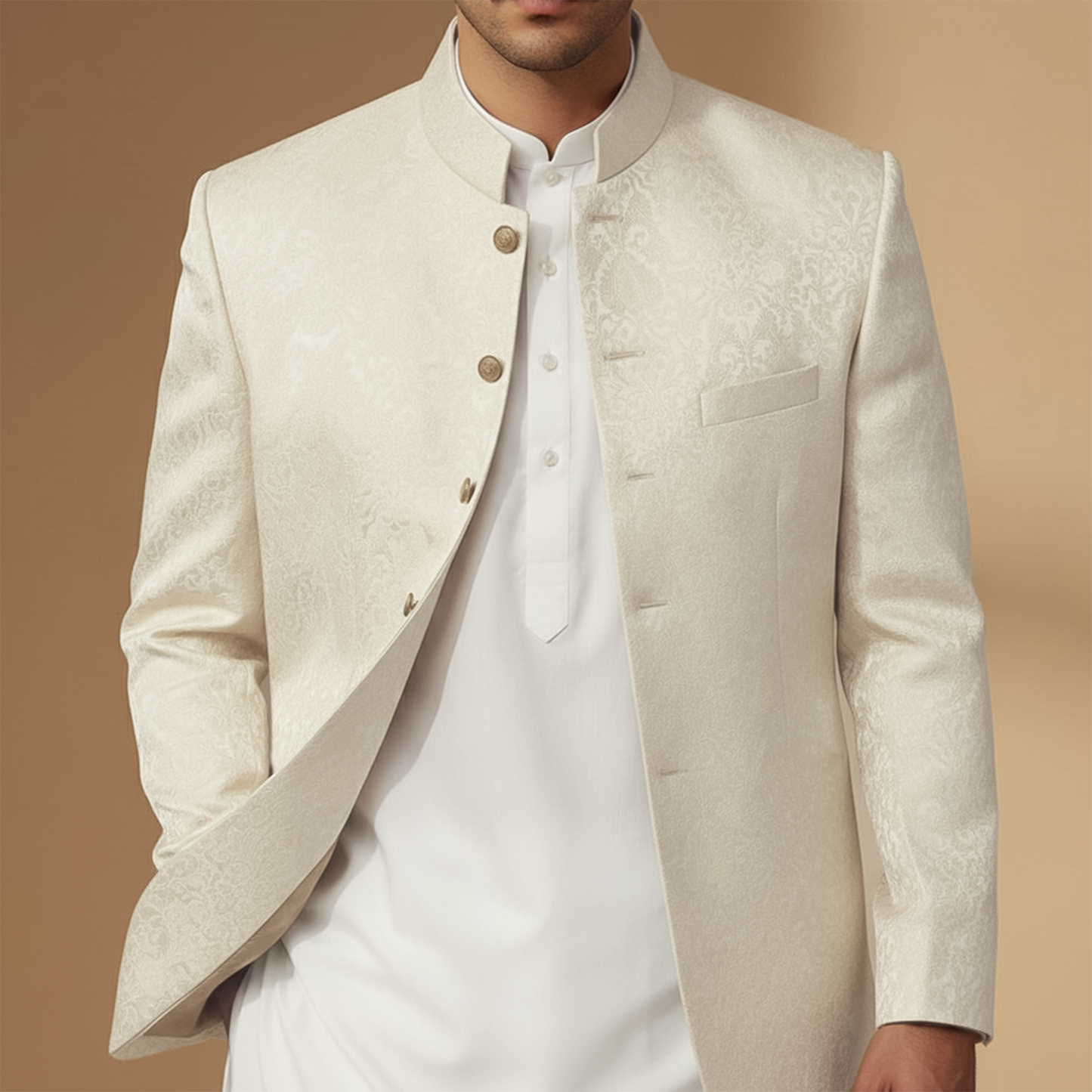 Premium Jamawar Off White Traditional Jacket