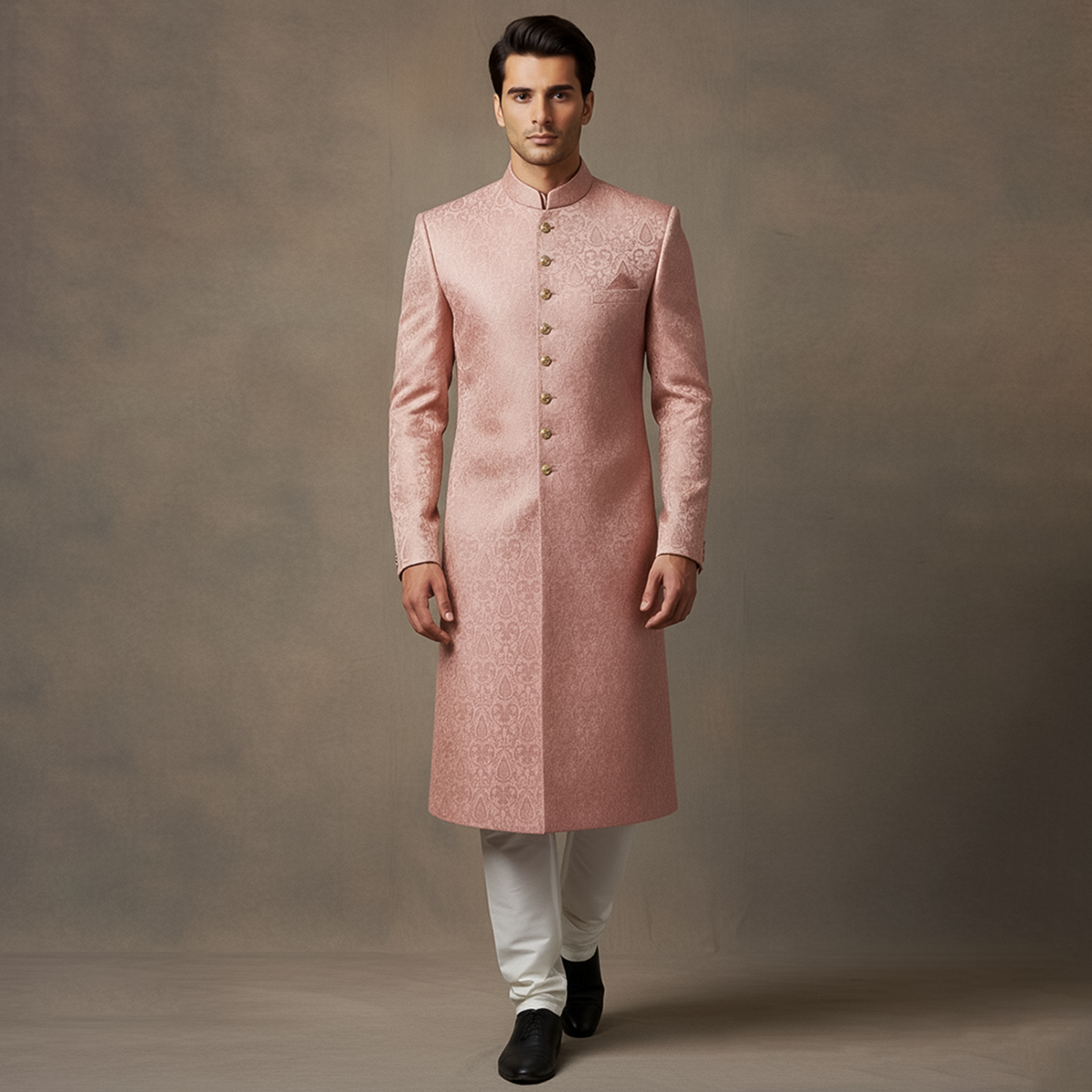 Premium Jamawar Pink Sherwani