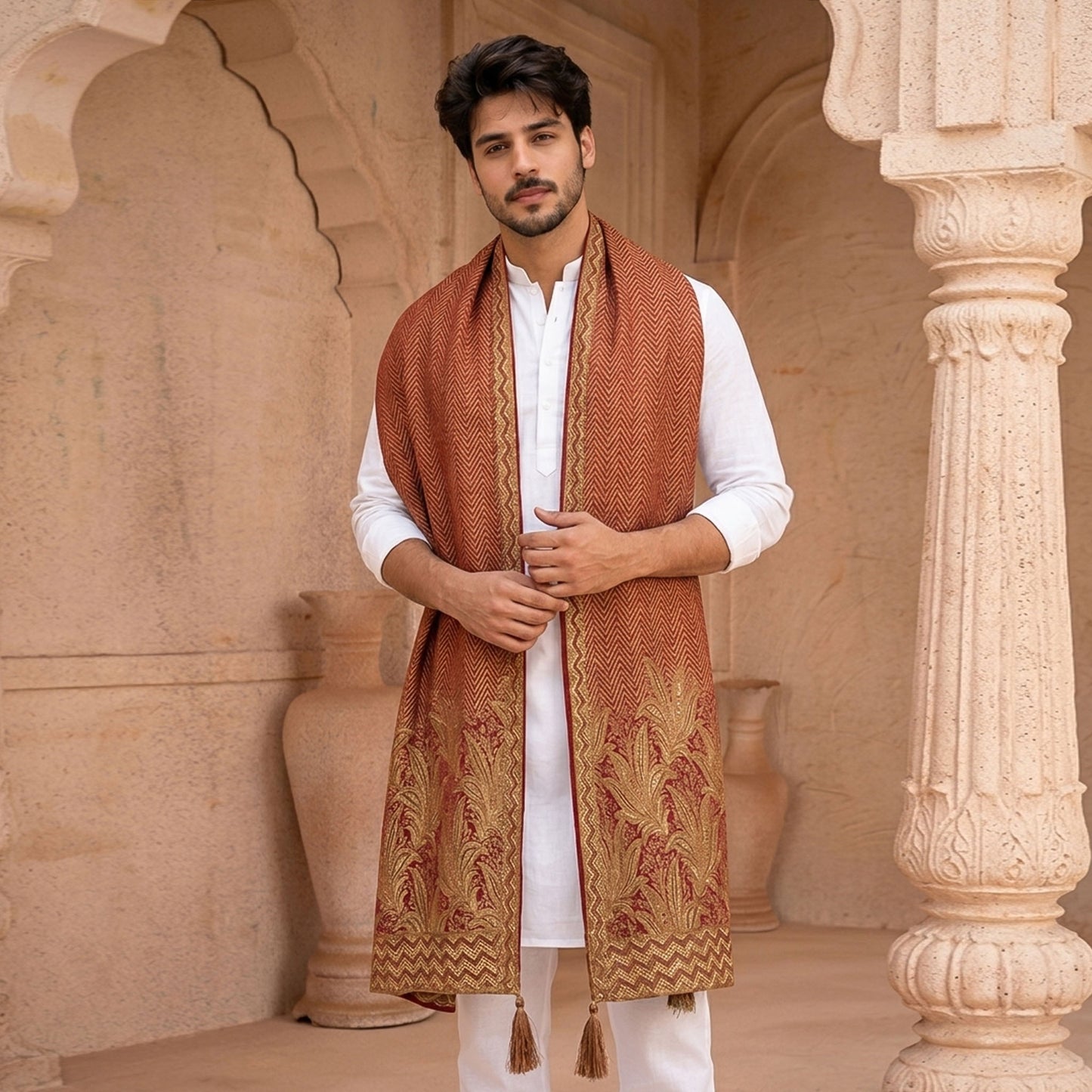 Premium Jamawar Red Couture Shawl