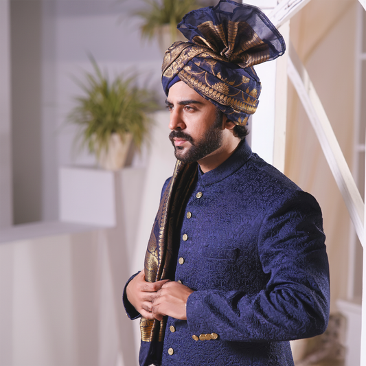 Premium Satin Navy Blazer Traditional Sherwani