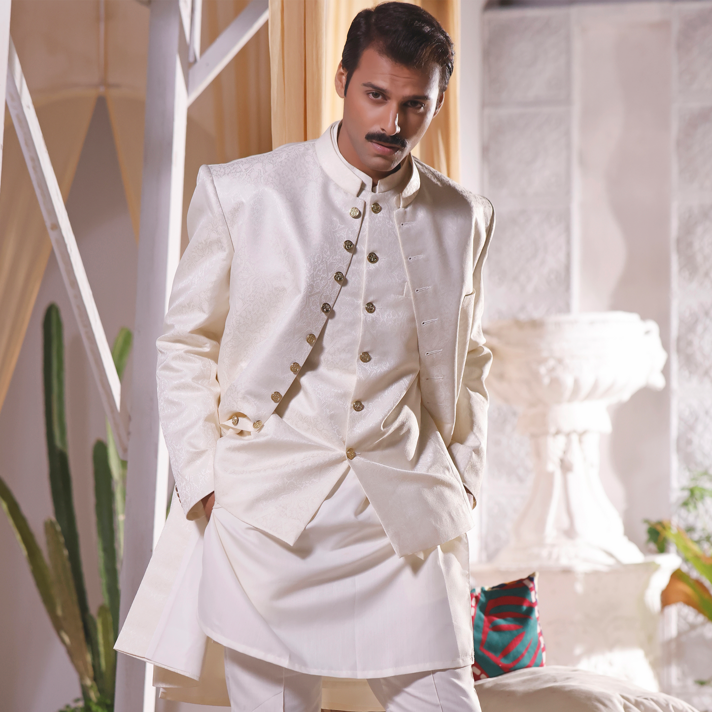 Premium Satin Pristine Embroidered Sherwani
