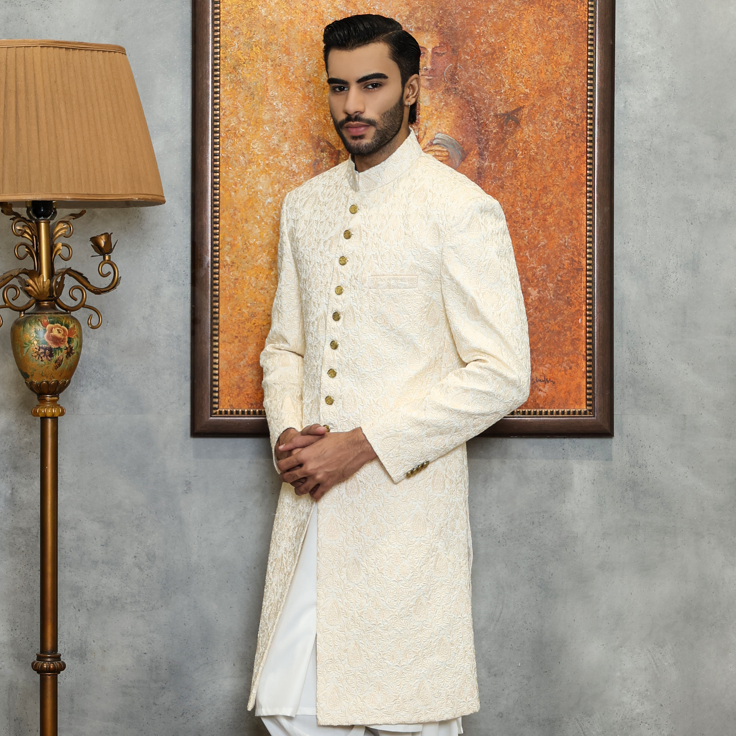 Premium Satin Silk Pristine Embroidered Sherwani