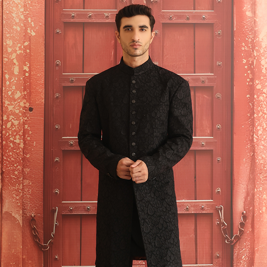 Premium Satin Silk Tap Shoe Embroidered Sherwani