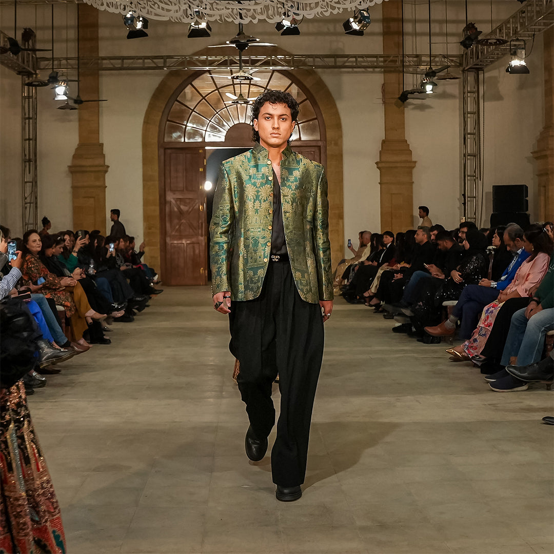 Premium Viscose Jamawar Kai Green Jacket