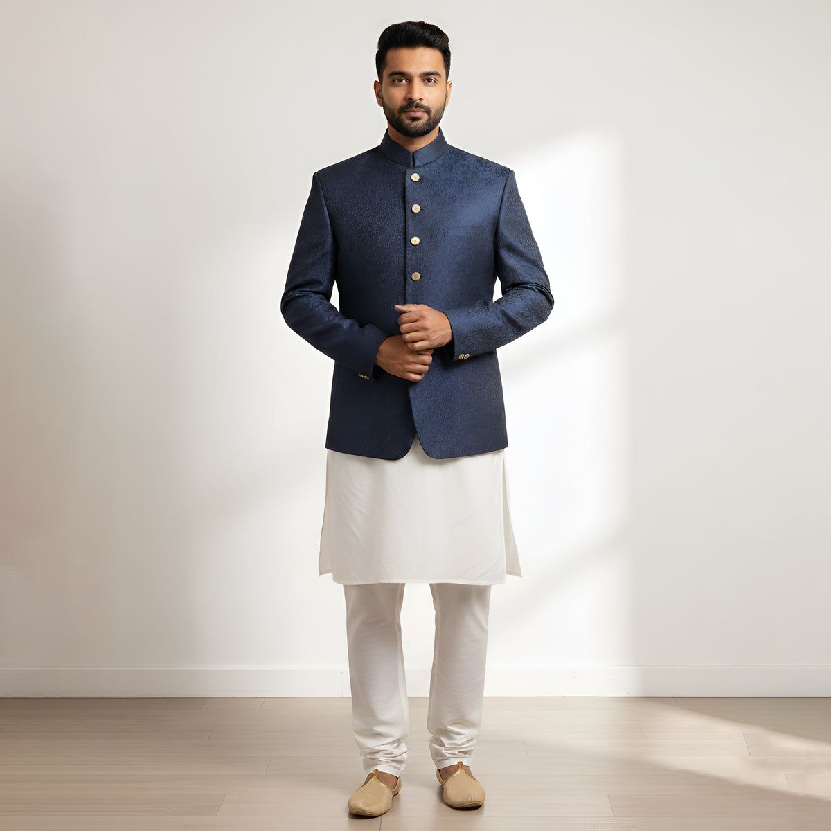 Premium Jamawar Blue Jacket
