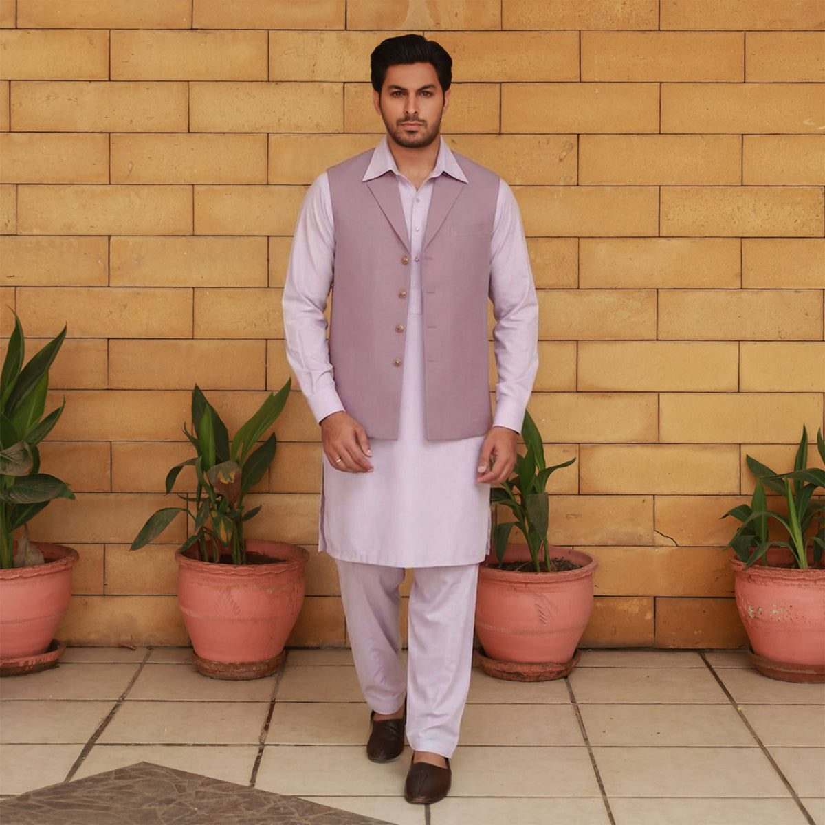 Raw Silk Lilac Traditional Waistcoat