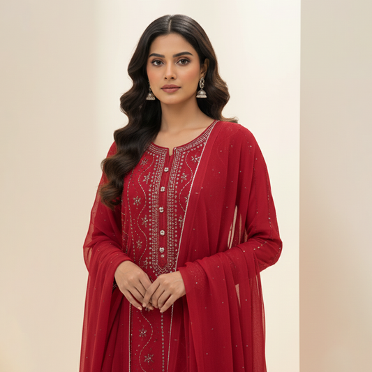Red Kamdani 3 Pc Dress