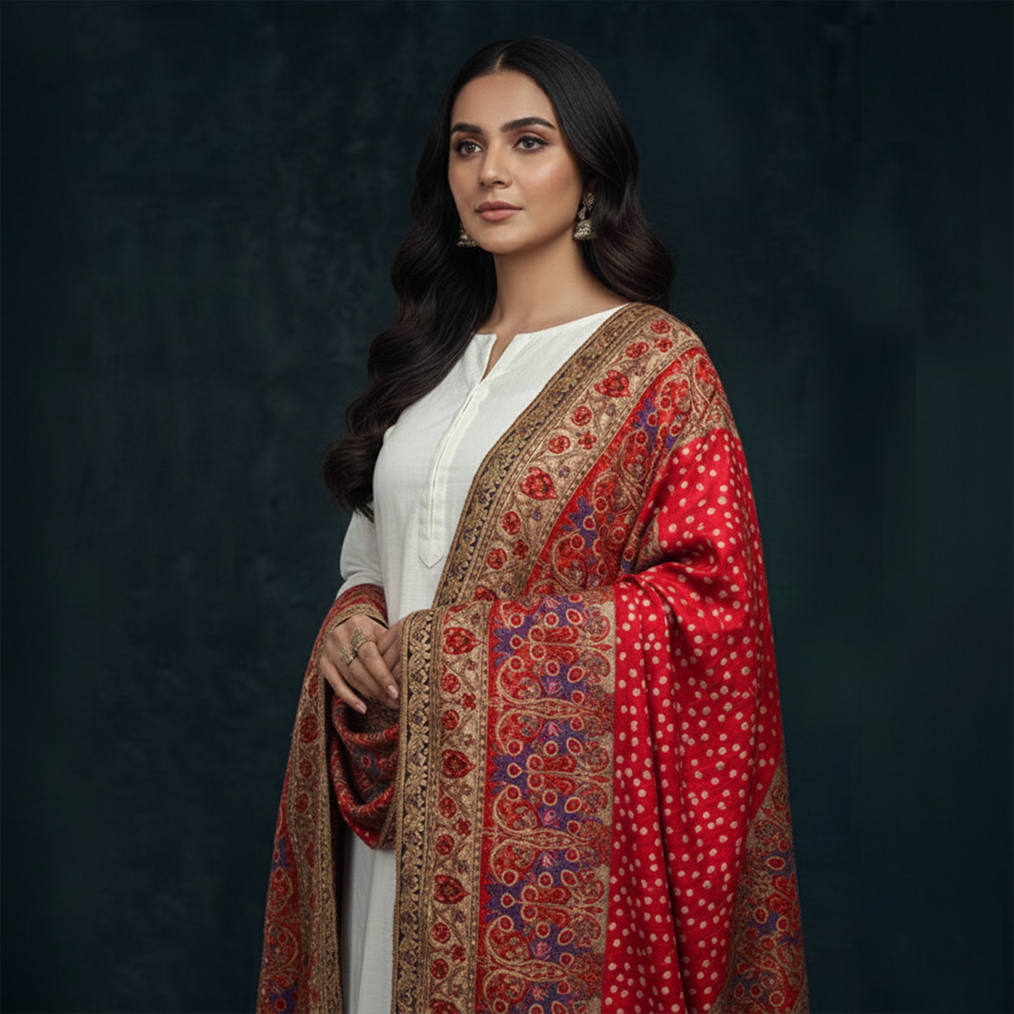 Red Masori Jamawar chunri Emb shawl