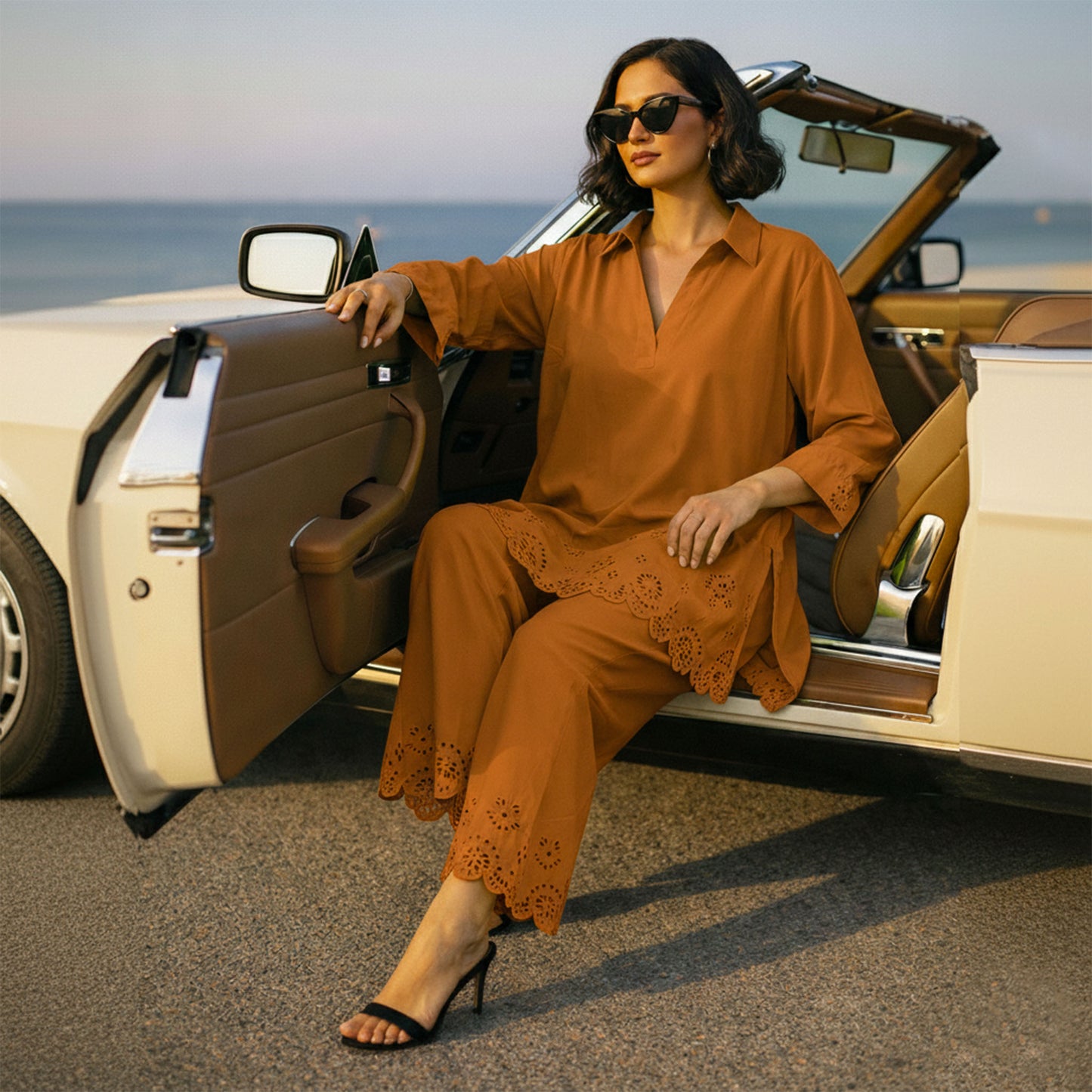 Rust Shirt Collar Co-ord Set