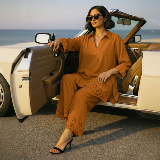 Rust Shirt Collar Co-ord Set