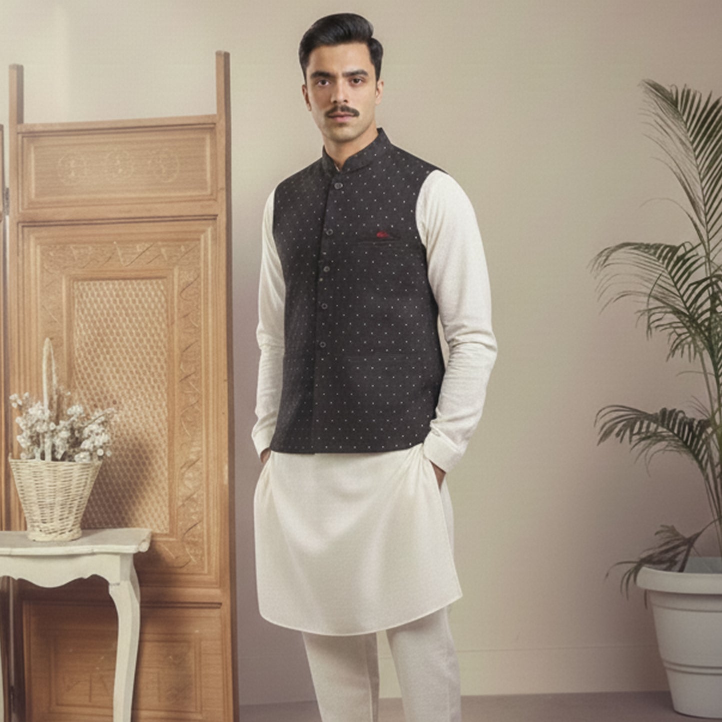 Tanchoi Black Traditional Waistcoat