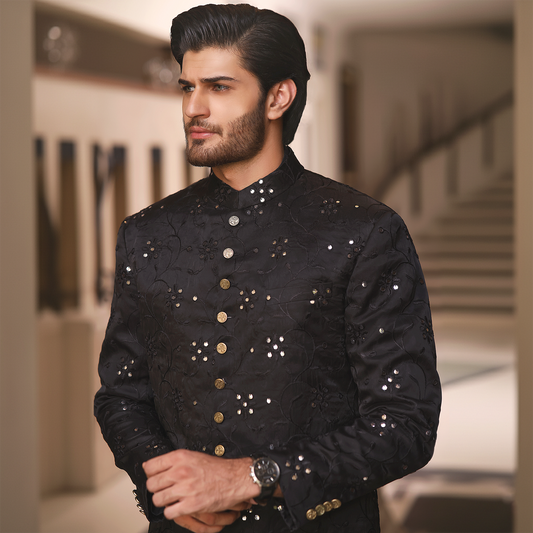 Tap Shoe Cotton Net Traditional Embroidered Sherwani