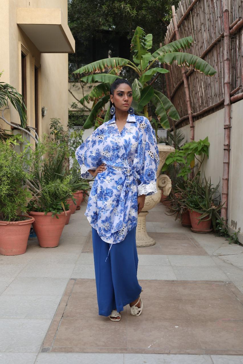 CHIKANKARI COTTON BLUE 2PC