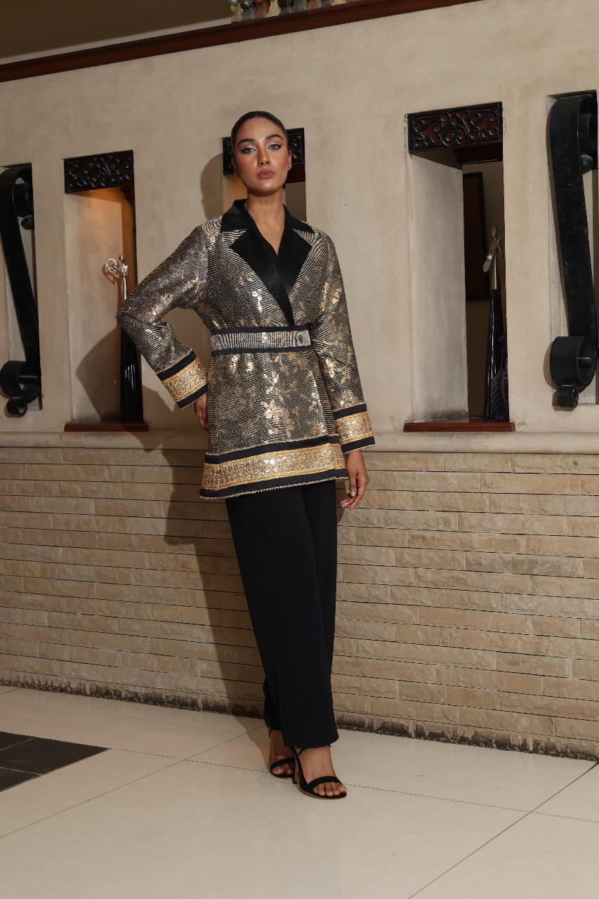 BLACK SILK PANT SUIT 3 PC