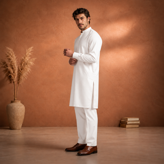 Cream Raw Silk Plain Kurta Pajama