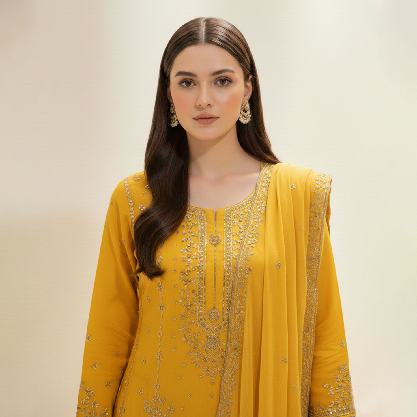 Yellow Kamdani 3 Pc Dress