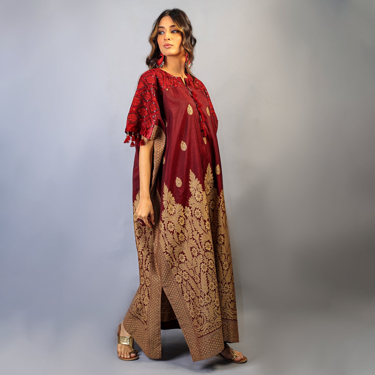 TRIBAL COTTON MAROON LONG KAFTAN