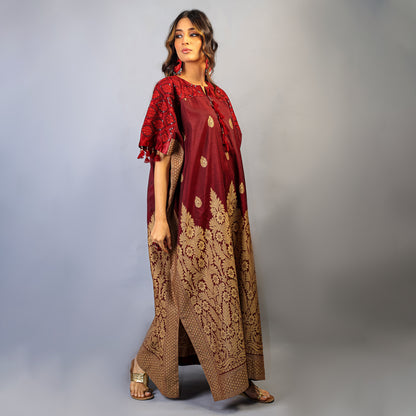 TRIBAL COTTON MAROON LONG KAFTAN