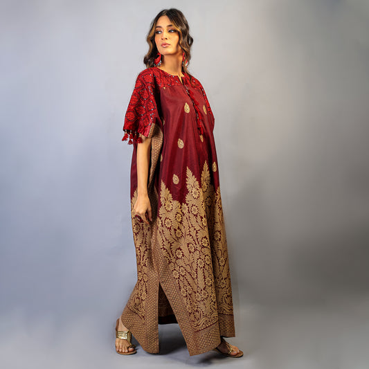 TRIBAL COTTON MAROON LONG KAFTAN